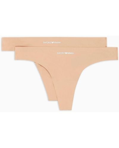 Emporio Armani Two-pack Of Bonded Microfibre Thongs - Natural