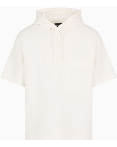 Emporio Armani Kurzärmeliges Sweatshirt Mit Kapuze Und Aufgesetzter Tasche Aus Doppeljersey - Weiß