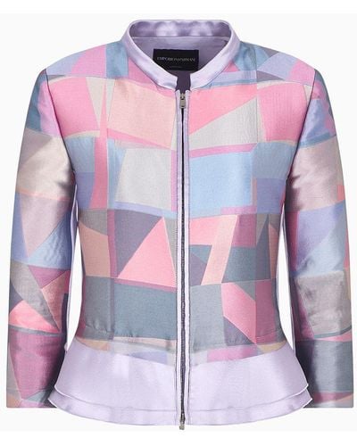 Emporio Armani Patchwork-effect Jacquard Zip-up Jacket - Multicolour