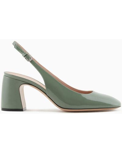 Emporio Armani Patent Leather Slingback Court Shoes - Green