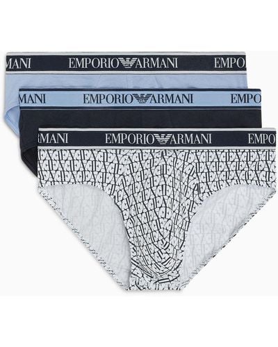 Emporio Armani Three-pack Of Briefs With Core Logo Waistband - Gray