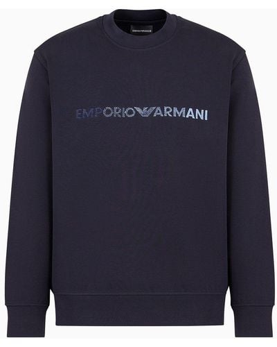 Emporio Armani Sweat-shirt En Double Jersey Avec Broderie Logo - Bleu