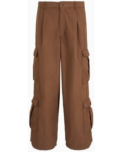 Emporio Armani Sustainability Values Capsule Collection Garment-dyed Organic Poplin Cargo Pants - Brown