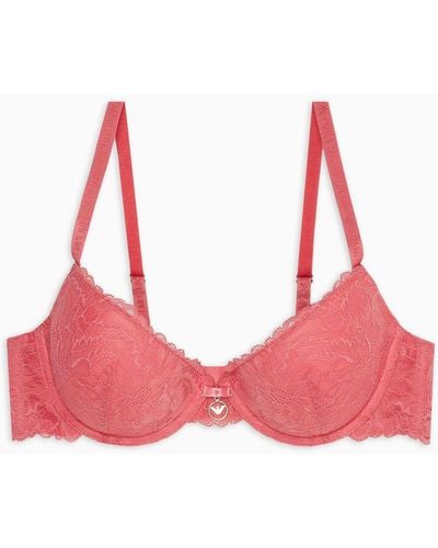 Emporio Armani Asv Eternal Lace Recycled Lace Push-up Bra - Red