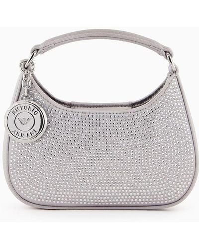 Emporio Armani Satin Hobo Mini Bag With Rhinestones - Grey