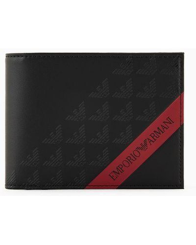 Emporio Armani Asv Smooth Regenerated Leather Coin Pocket Wallet With Red Band - White