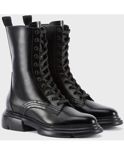 Emporio Armani Brushed-leather Ankle Boots With Oversized Soles - Black