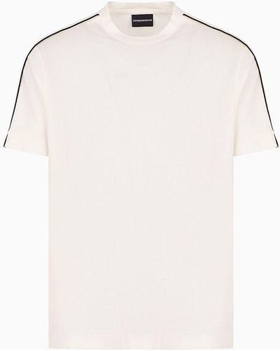 Emporio Armani Asv Lyocell-blend Jersey T-shirt With Embossed Logo Tape - White