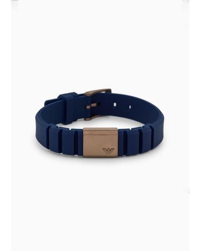Emporio Armani Stainless Steel And Blue Silicone Id Bracelet