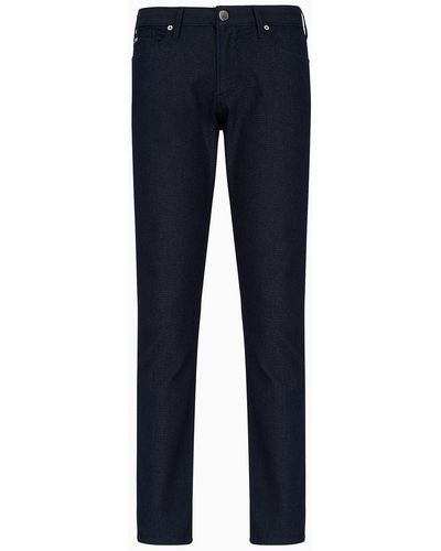 Emporio Armani J06 Slim-fit, Cotton-blend Pants With Micro-armure Polka Dots - Blue
