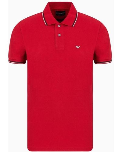 Emporio Armani Slim-fit Stretch Piqué Polo Shirt With Micro Eagle - Red