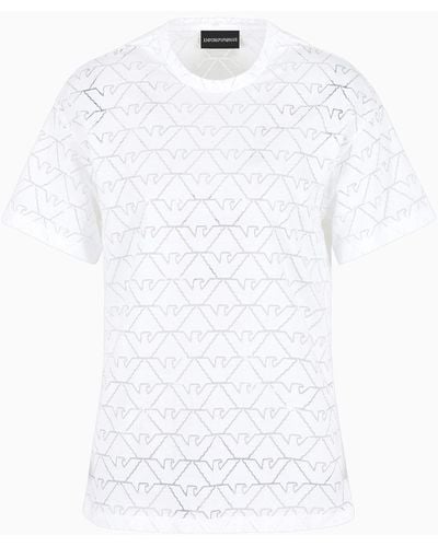 Emporio Armani Devoré Jersey T-shirt With All-over Eagles - White