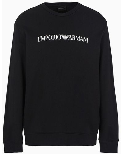 Emporio Armani Modal-blend Sweatshirt With Logo Print - Black