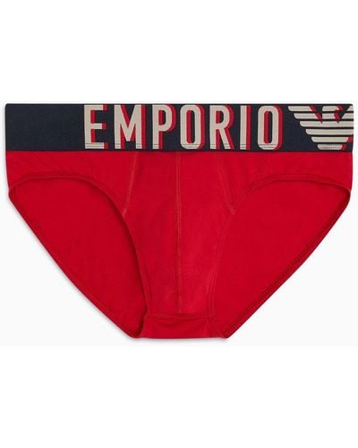 Emporio Armani Slip En Coton Biologique Très Grand Logo Asv - Rouge