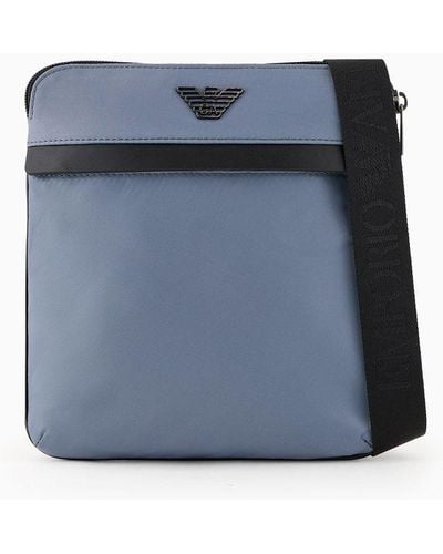 Emporio Armani Flat Armani Sustainability Values Crossbody Bag In Recycled Nylon - Blue