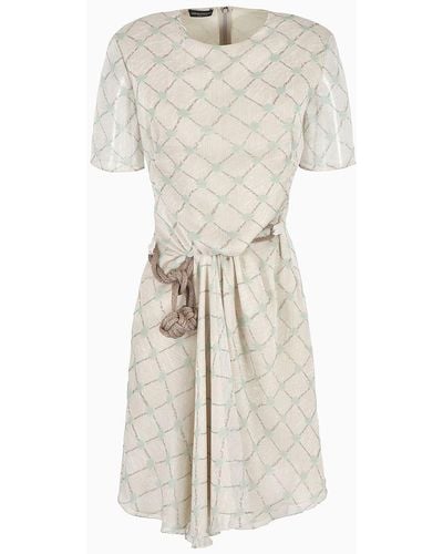 Emporio Armani Robe Avec Drapé En Crépon Imprimé Carreaux Aquarelle - Blanc