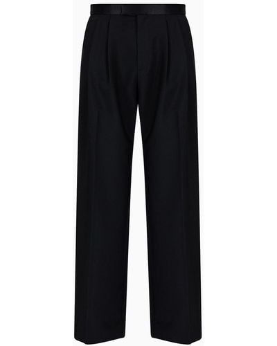 Emporio Armani Virgin-wool Two-way Stretch Canvas Pants With Godet Pleats - Black