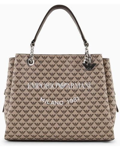 Emporio Armani Handtasche Mit Allover-adler Und Logo-print Milano 1981 - Natur