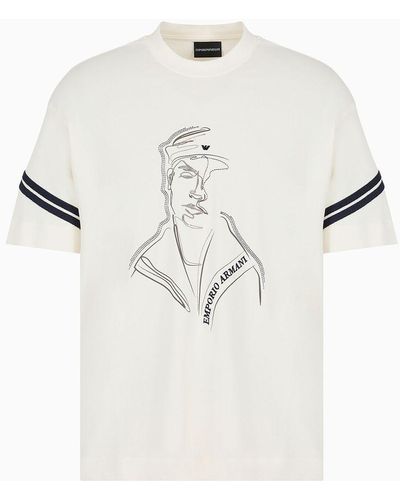 Emporio Armani T-shirt In Jersey Heavy Con Stampa E Ricamo Marinaio - Bianco