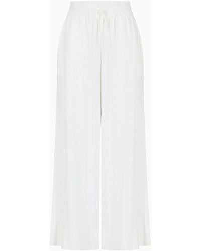 Emporio Armani Linen And Viscose Blend Beachwear Trousers - White