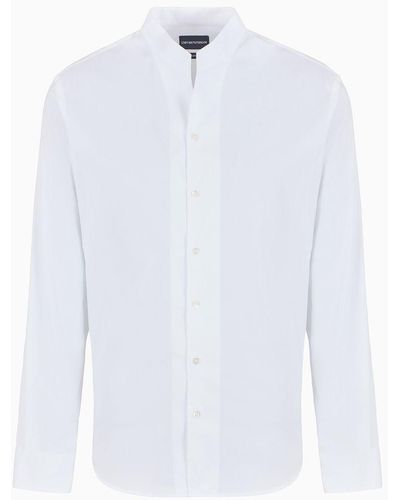 Emporio Armani Hemd Aus Stretch-satin Mit Grandad-kragen - Weiß