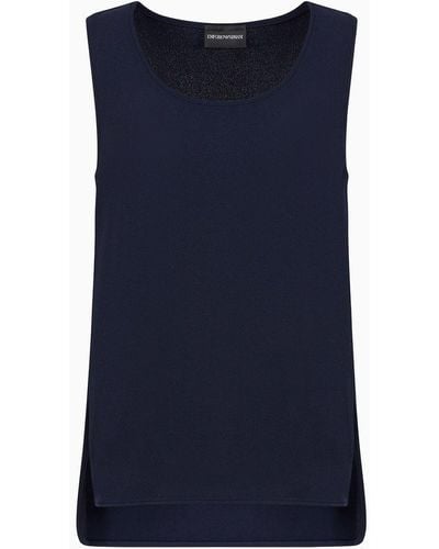 Emporio Armani Stretch Sablé Fabric Top With Side Slits - Blue