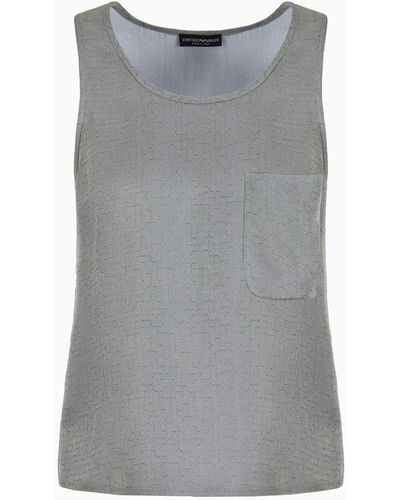 Emporio Armani Asv Top In A Lyocell And Silk Blend With A Geometric Micro Motif - Grey