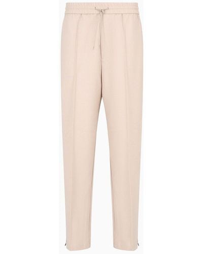 Emporio Armani Wool-blend Drawstring Trousers With Veining - Natural