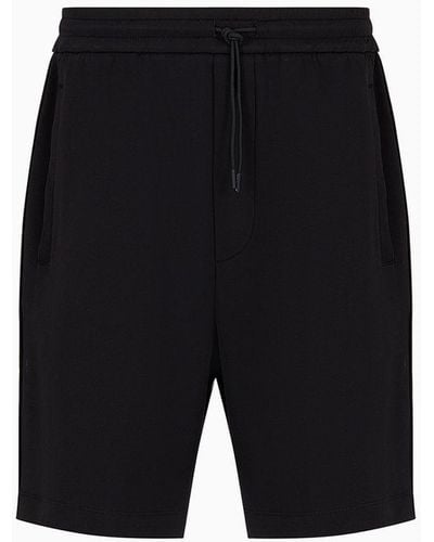 Emporio Armani Double-jersey Drawstring Bermuda Shorts With Logo Tape - Black