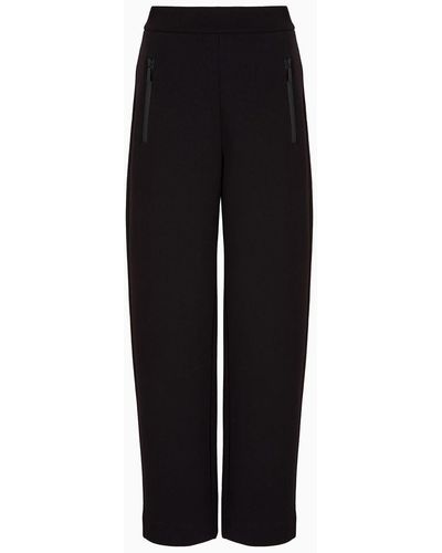 Emporio Armani Double Jersey Pants With Heat-sealed Zip - Black