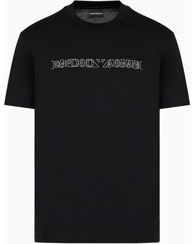 Emporio Armani Camiseta De Punto De Mezcla De Lyocell Con Estampado Del Logotipo De La Cápsula Ramadan Asv - Negro