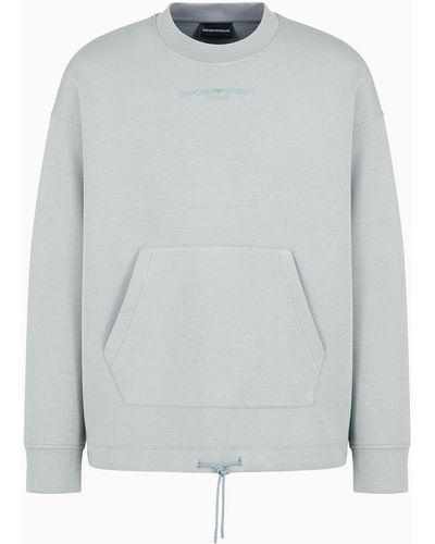 Emporio Armani Modal-blend Jersey Sweatshirt With Logo Embroidery And A Pouch Pocket - Grey
