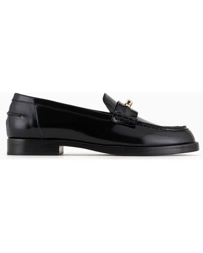 Emporio Armani Polished Leather Loafers With Stirrup Bar - Black