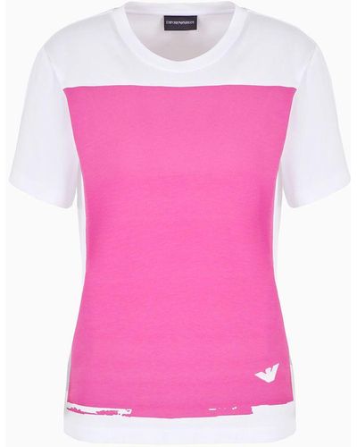 Emporio Armani Supima Jersey T-shirt With Colour-block Print - Pink