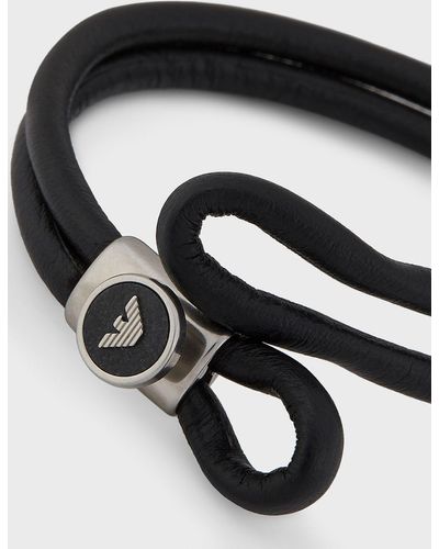 Emporio Armani Leather Toggle Bracelet - Black