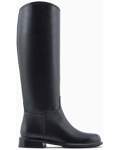 Emporio Armani Icon Glossy-leather Boots - Black