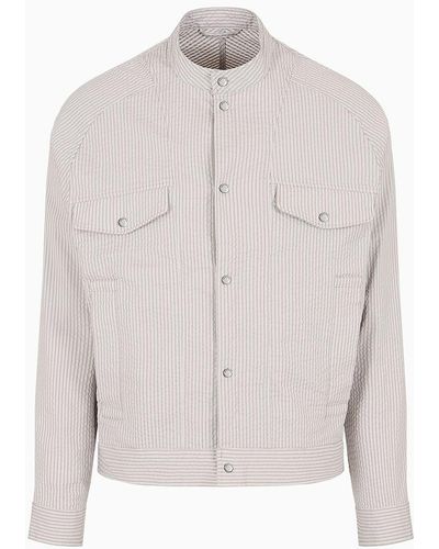 Emporio Armani Shirt Jacket In Striped Seersucker Fabric - White
