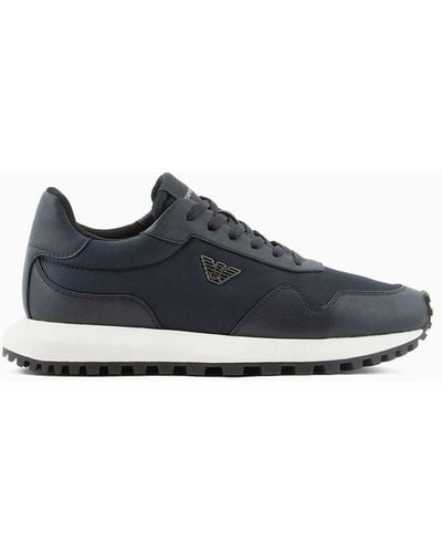 Emporio Armani Asv Recycled Nylon Sneakers With Regenerated Saffiano Details - Blue