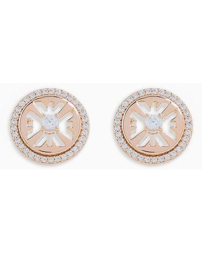 Emporio Armani Rose Gold-tone Sterling Silver Stud Earrings - White