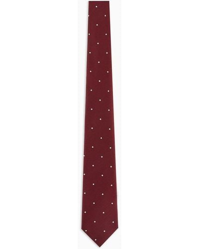 Emporio Armani Cravate En Pure Soie Jacquard À Pois - Blanc