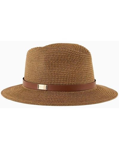 Emporio Armani Two-toned, Woven Paper-yarn Hat - Brown