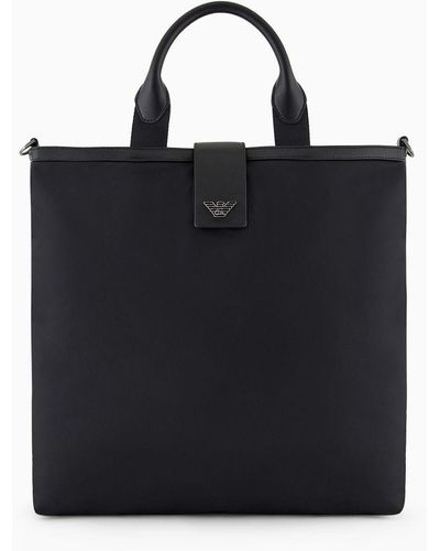 Emporio Armani Ari Sustainability Values Recycled Nylon Folding Shopper Bag With Shoulder Strap - Black