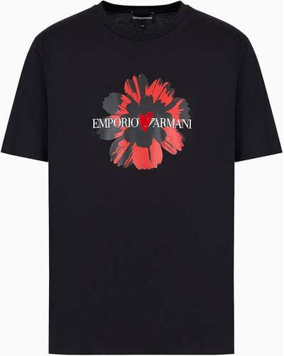 Emporio Armani Jersey T-shirt With Mon Amour Flocked Print - Black