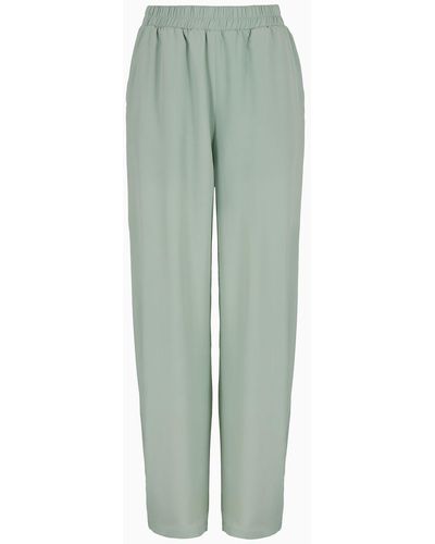Emporio Armani Silk-blend Crêpe-de-chine Pants With Elasticated Waist - Green