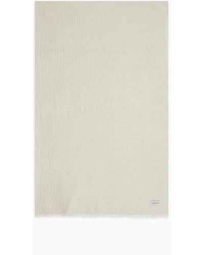 Emporio Armani Linen-blend Modal Stole With Topstitched Embroidery - White