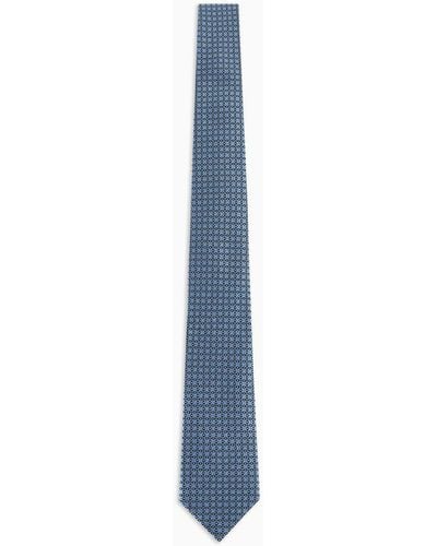Emporio Armani Pure Silk Tie With Jacquard Op-art Micro Pattern - Blue