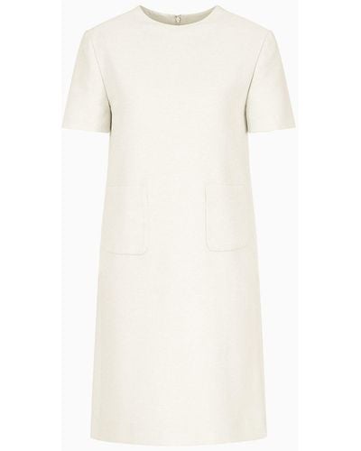 Emporio Armani Short-sleeved Tunic Dress In Technical Faille - White