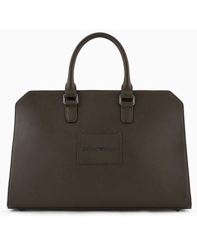Emporio Armani Business Bag In Tumbled Leather - Black