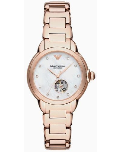 Emporio Armani Automatic Rose Gold-tone Stainless Steel Watch - White