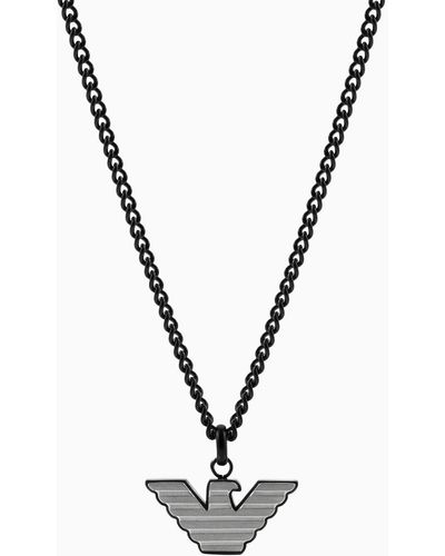 Emporio Armani Silver And Black Stainless Steel Pendant Necklace - White